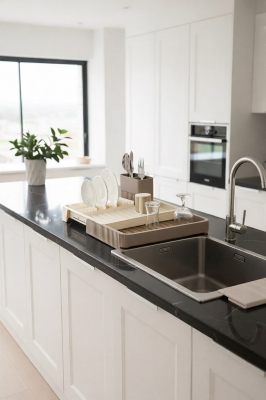 Krem Uzayabilir Sürgülü Bulaşık Sepeti, Lavabo/Tezgah Üstü Açılır Kapanır Bulaşıklık Kurutma Sepeti - 6