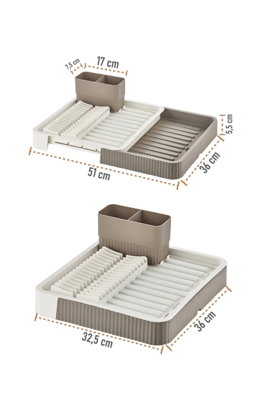 Krem Uzayabilir Sürgülü Bulaşık Sepeti, Lavabo/Tezgah Üstü Açılır Kapanır Bulaşıklık Kurutma Sepeti - 8