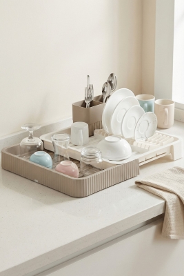 Krem Uzayabilir Sürgülü Bulaşık Sepeti, Lavabo/Tezgah Üstü Açılır Kapanır Bulaşıklık Kurutma Sepeti - 10