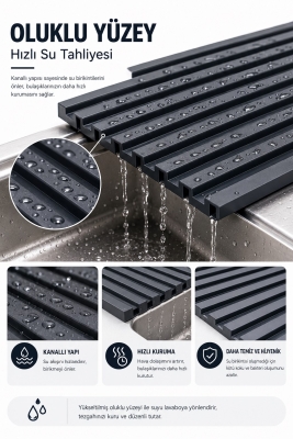 Plastik Pratik Lavabo Tezgah Üstü Bulaşık Kurutmalığı Siyah 35 x 45 S-10145 - 4