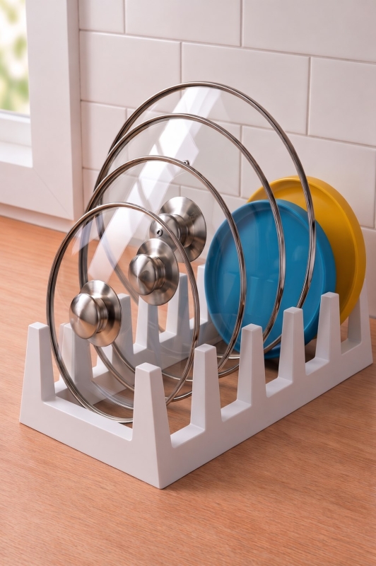 Pratik Tezgah Üstü Mutfak Düzenleyici 3'lü Set Tava Kapak Düzenleyici Kaşıklık ve Evye Süzgeci - 2