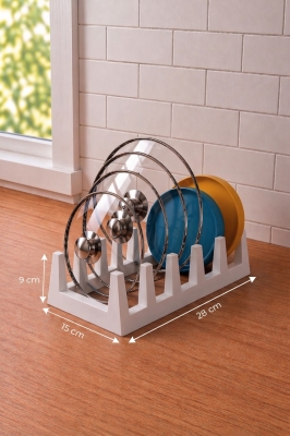 Pratik Tezgah Üstü Mutfak Düzenleyici 3'lü Set Tava Kapak Düzenleyici Kaşıklık ve Evye Süzgeci - 5