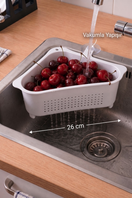 Pratik Tezgah Üstü Mutfak Düzenleyici 3'lü Set Tava Kapak Düzenleyici Kaşıklık ve Evye Süzgeci - 7