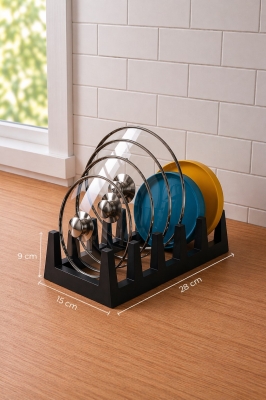 Pratik Tezgah Üstü Mutfak Düzenleyici 3'lü Set Tava Kapak Düzenleyici Kaşıklık ve Evye Süzgeci - 5