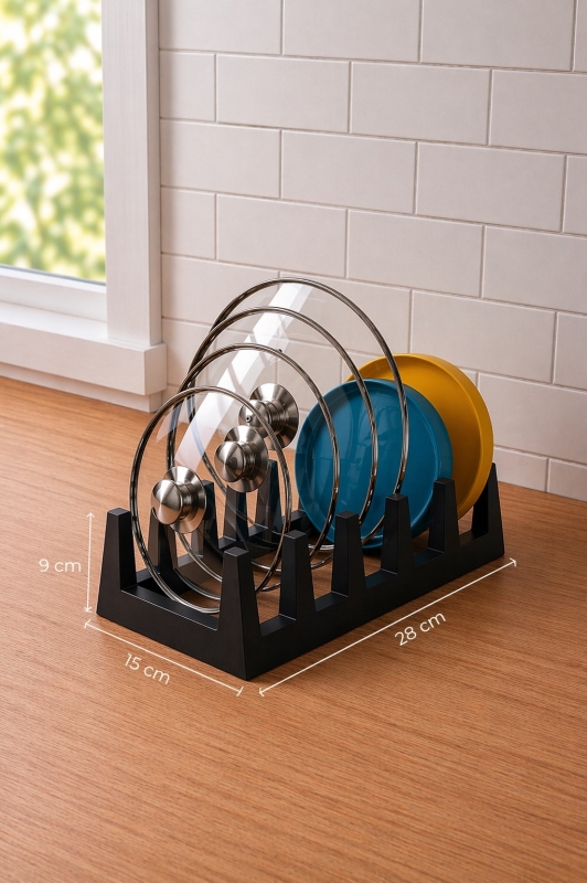 Pratik Tezgah Üstü Mutfak Düzenleyici 3'lü Set Tava Kapak Düzenleyici Kaşıklık ve Evye Süzgeci - 5