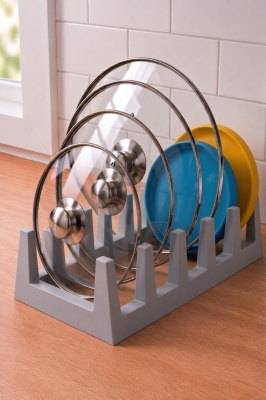 Pratik Tezgah Üstü Mutfak Düzenleyici 3'lü Set Tava Kapak Düzenleyici Kaşıklık ve Evye Süzgeci - 2