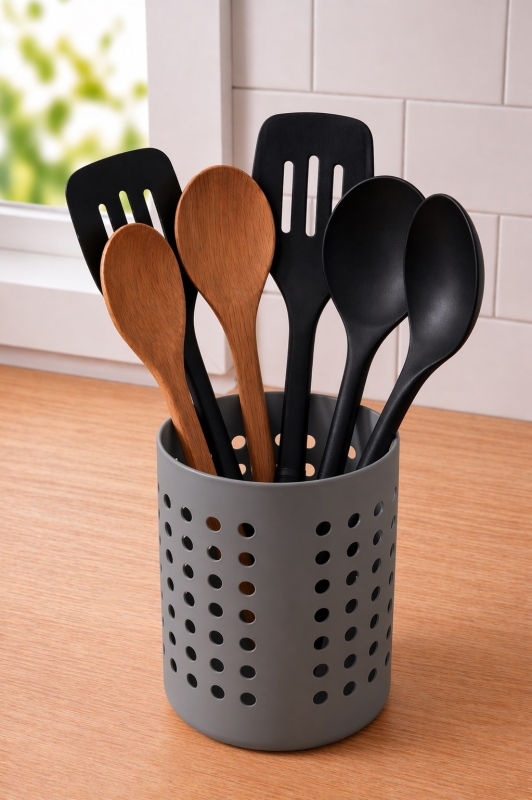 Pratik Tezgah Üstü Mutfak Düzenleyici 3'lü Set Tava Kapak Düzenleyici Kaşıklık ve Evye Süzgeci - 3