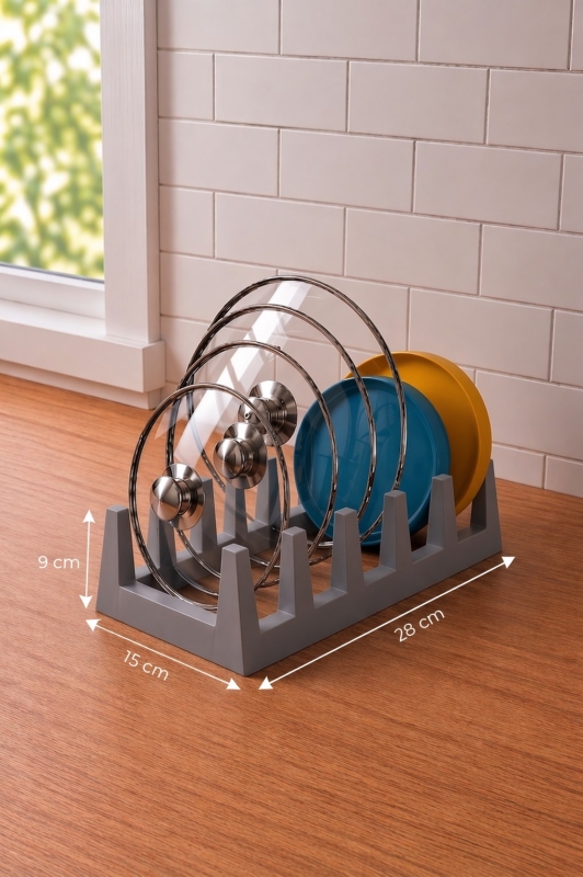 Pratik Tezgah Üstü Mutfak Düzenleyici 3'lü Set Tava Kapak Düzenleyici Kaşıklık ve Evye Süzgeci - 5