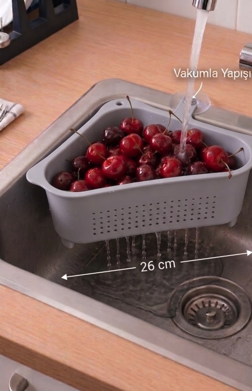 Pratik Tezgah Üstü Mutfak Düzenleyici 3'lü Set Tava Kapak Düzenleyici Kaşıklık ve Evye Süzgeci - 7