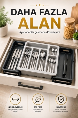 Sürgülü Ayarlanabilir Kaşıklık Organizer | Çekmece İçi Düzenleyici S-10555 - Fevito