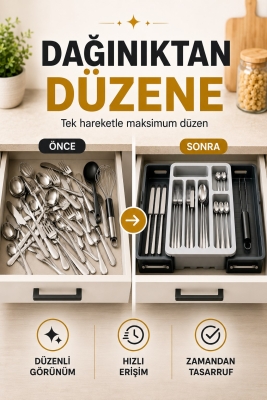Sürgülü Ayarlanabilir Kaşıklık Organizer | Çekmece İçi Düzenleyici S-10555 - 2