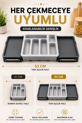 Sürgülü Ayarlanabilir Kaşıklık Organizer | Çekmece İçi Düzenleyici S-10555 - 3