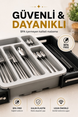 Sürgülü Ayarlanabilir Kaşıklık Organizer | Çekmece İçi Düzenleyici S-10555 - 5