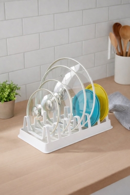 Tava Tencere Kapak Düzenleyici Tezgah Üstü Organizer Beyaz S-166 - Fevito