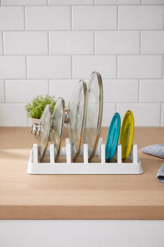 Tava Tencere Kapak Düzenleyici Tezgah Üstü Organizer Beyaz S-166 - 2