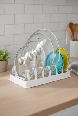 Tava Tencere Kapak Düzenleyici Tezgah Üstü Organizer Beyaz S-166 - 4
