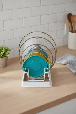 Tava Tencere Kapak Düzenleyici Tezgah Üstü Organizer Beyaz S-166 - 6