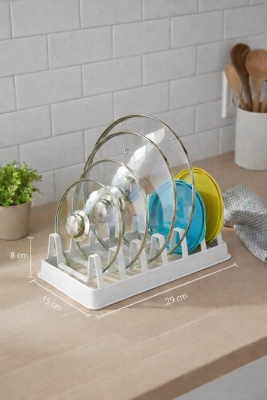 Tava Tencere Kapak Düzenleyici Tezgah Üstü Organizer Beyaz S-166 - 8