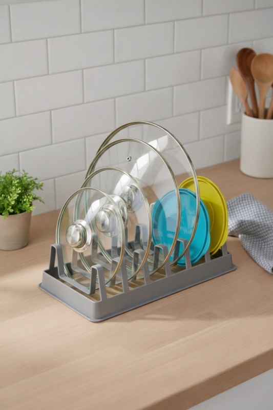 Tava Tencere Kapak Düzenleyici Tezgah Üstü Organizer Gri S-166 - 1