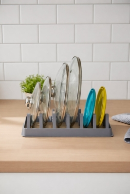 Tava Tencere Kapak Düzenleyici Tezgah Üstü Organizer Gri S-166 - 2