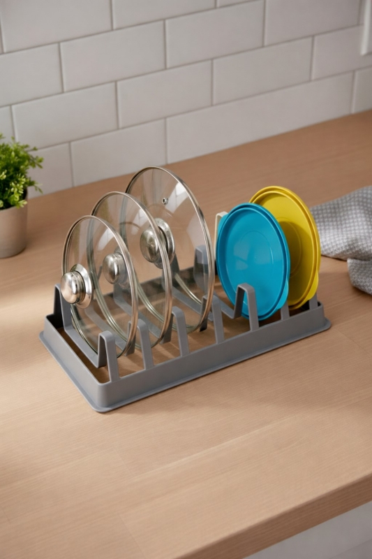 Tava Tencere Kapak Düzenleyici Tezgah Üstü Organizer Gri S-166 - 3