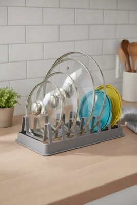 Tava Tencere Kapak Düzenleyici Tezgah Üstü Organizer Gri S-166 - 4