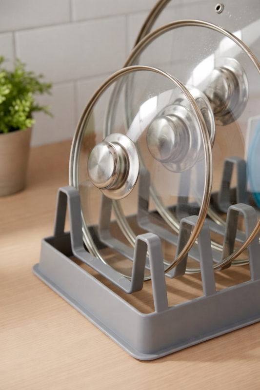 Tava Tencere Kapak Düzenleyici Tezgah Üstü Organizer Gri S-166 - 7