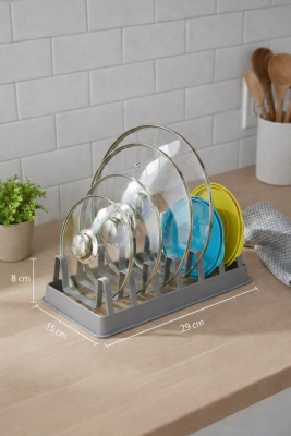 Tava Tencere Kapak Düzenleyici Tezgah Üstü Organizer Gri S-166 - 8