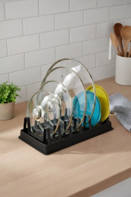 Tava Tencere Kapak Düzenleyici Tezgah Üstü Organizer Siyah S-166 - Fevito