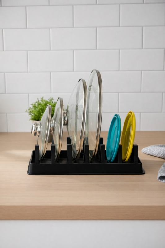 Tava Tencere Kapak Düzenleyici Tezgah Üstü Organizer Siyah S-166 - 2