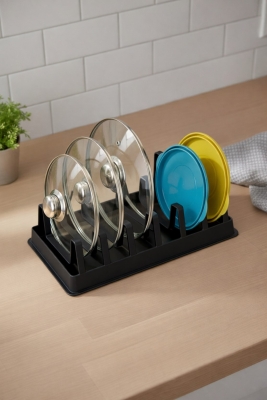 Tava Tencere Kapak Düzenleyici Tezgah Üstü Organizer Siyah S-166 - 3