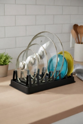 Tava Tencere Kapak Düzenleyici Tezgah Üstü Organizer Siyah S-166 - 4
