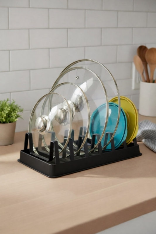 Tava Tencere Kapak Düzenleyici Tezgah Üstü Organizer Siyah S-166 - 4