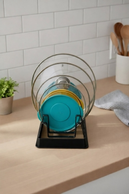 Tava Tencere Kapak Düzenleyici Tezgah Üstü Organizer Siyah S-166 - 6