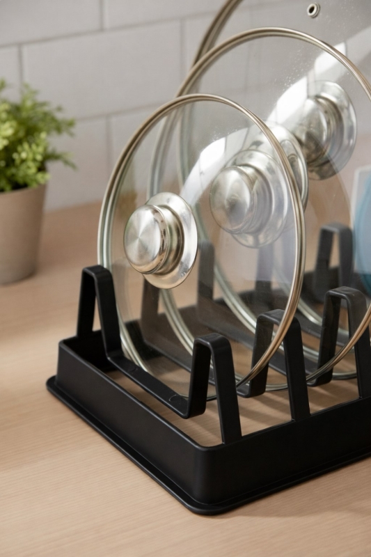 Tava Tencere Kapak Düzenleyici Tezgah Üstü Organizer Siyah S-166 - 7