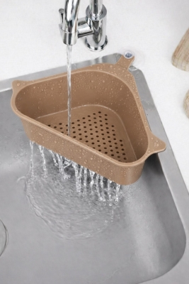 Vantuzlu Üçgen Lavabo Süzgeci Mutfak Evye Köşe Süzgeci Bej - 3