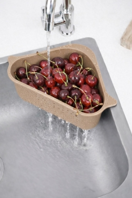 Vantuzlu Üçgen Lavabo Süzgeci Mutfak Evye Köşe Süzgeci Bej - 4