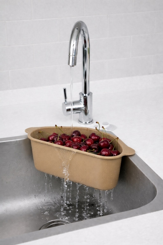 Vantuzlu Üçgen Lavabo Süzgeci Mutfak Evye Köşe Süzgeci Bej - 5