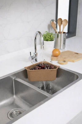 Vantuzlu Üçgen Lavabo Süzgeci Mutfak Evye Köşe Süzgeci Bej - 6