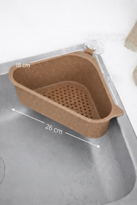 Vantuzlu Üçgen Lavabo Süzgeci Mutfak Evye Köşe Süzgeci Bej - 8