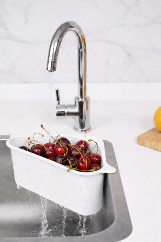 Vantuzlu Üçgen Lavabo Süzgeci Mutfak Evye Köşe Süzgeci Beyaz - 1