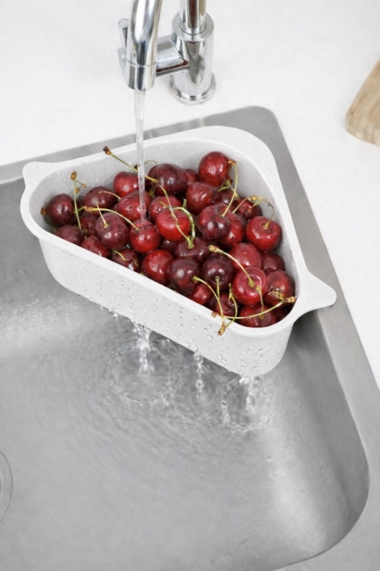 Vantuzlu Üçgen Lavabo Süzgeci Mutfak Evye Köşe Süzgeci Beyaz - 4