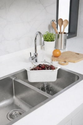 Vantuzlu Üçgen Lavabo Süzgeci Mutfak Evye Köşe Süzgeci Beyaz - 6