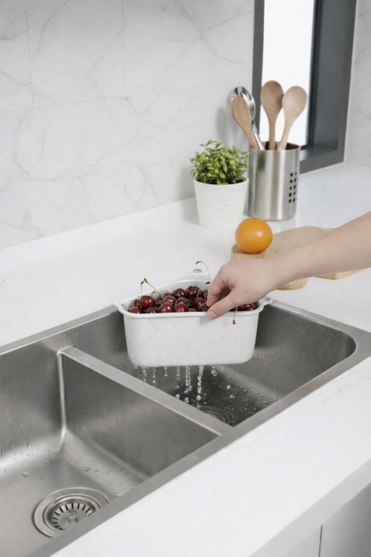 Vantuzlu Üçgen Lavabo Süzgeci Mutfak Evye Köşe Süzgeci Beyaz - 7