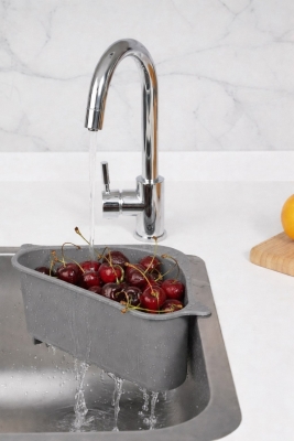 Vantuzlu Üçgen Lavabo Süzgeci Mutfak Evye Köşe Süzgeci Gri - Fevito