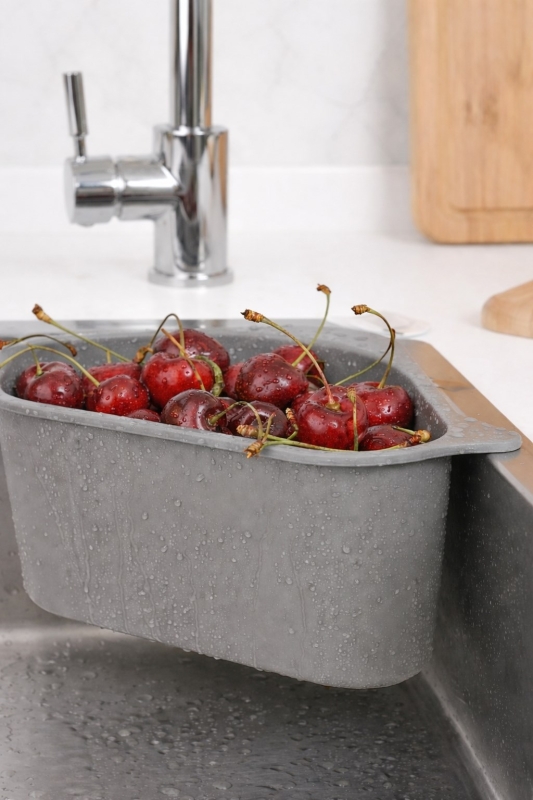 Vantuzlu Üçgen Lavabo Süzgeci Mutfak Evye Köşe Süzgeci Gri - 2