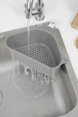 Vantuzlu Üçgen Lavabo Süzgeci Mutfak Evye Köşe Süzgeci Gri - 3