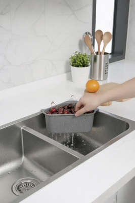 Vantuzlu Üçgen Lavabo Süzgeci Mutfak Evye Köşe Süzgeci Gri - 7