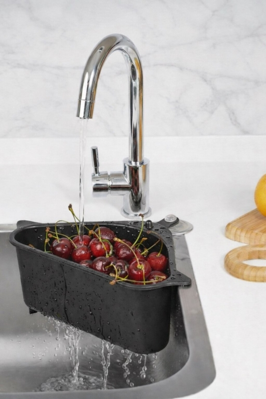 Vantuzlu Üçgen Lavabo Süzgeci Mutfak Evye Köşe Süzgeci Siyah - 1
