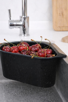 Vantuzlu Üçgen Lavabo Süzgeci Mutfak Evye Köşe Süzgeci Siyah - 2